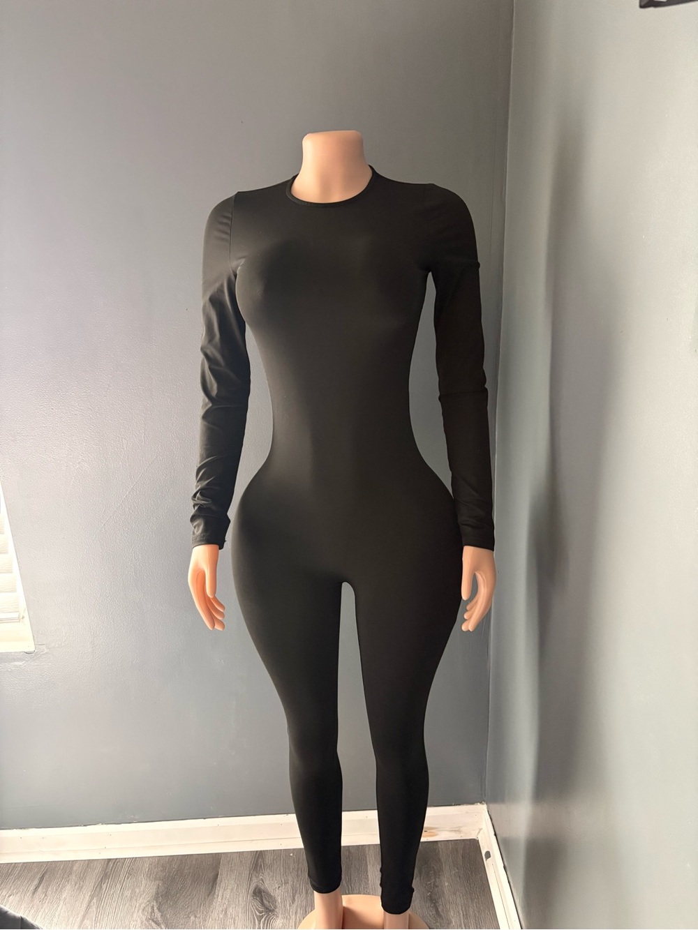 Black Long-Sleeve Fitted Jumpsuit